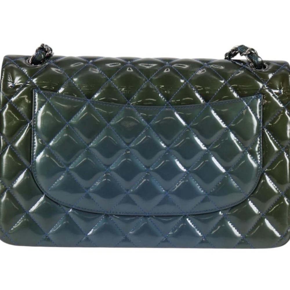 CHANEL Jumbo Double flap Matelasse Chain Bag Patent Leather 2way Blue Silver - Picture 3 of 16